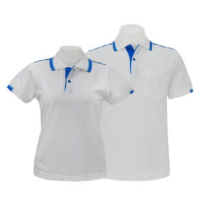 เสื้อโปโลสีขาวขลิบฟ้า MN Polo