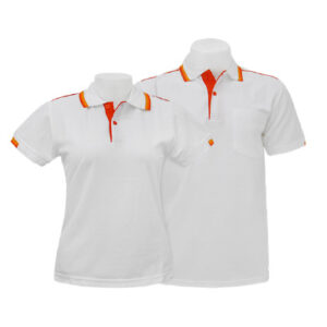 เสื้อโปโลสีขาวขลิบส้ม MN Polo