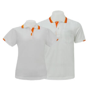 เสื้อโปโลสีขาวขลิบส้ม NU Polo ผ้า TK Ring หนานุ่ม สวมใส่สบาย