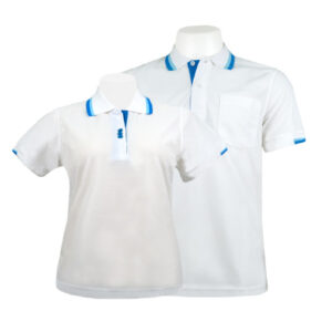 เสื้อโปโลสีขาวขลิบฟ้า NU Polo ผ้า TK Ring หนานุ่ม สวมใส่สบาย